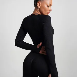 Crop Top Plissé Manches Longues Sport