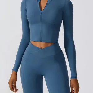 Crop Top Sport Zippé Manches Longues