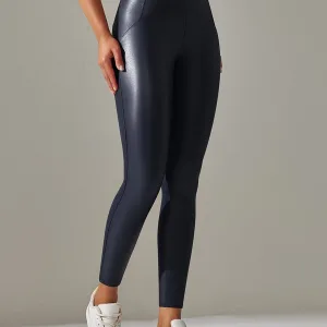 Legging Simili Cuir Ventre Plat Velours