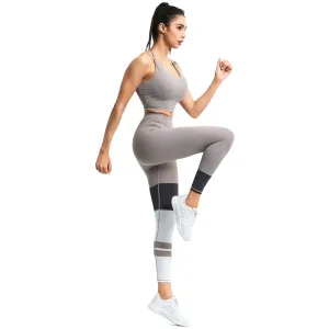 LUKITAS Yoga Set Women Gym Yoga Sets Sport Bra+Pant Sportswear Patchwork Striped High Elastic Breathable Running Sport Suit XL